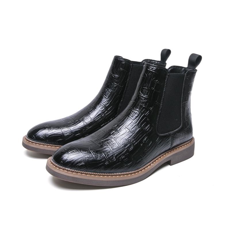Men s British-Style High-Top Leather Chelsea Boots - Trendy Large Size for Autumn 40 чёрный