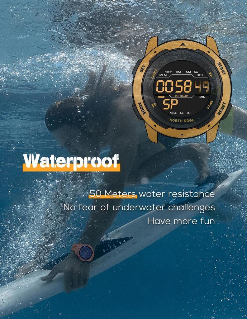 Men's Dual Time Digital Sports Watch with Pedometer
