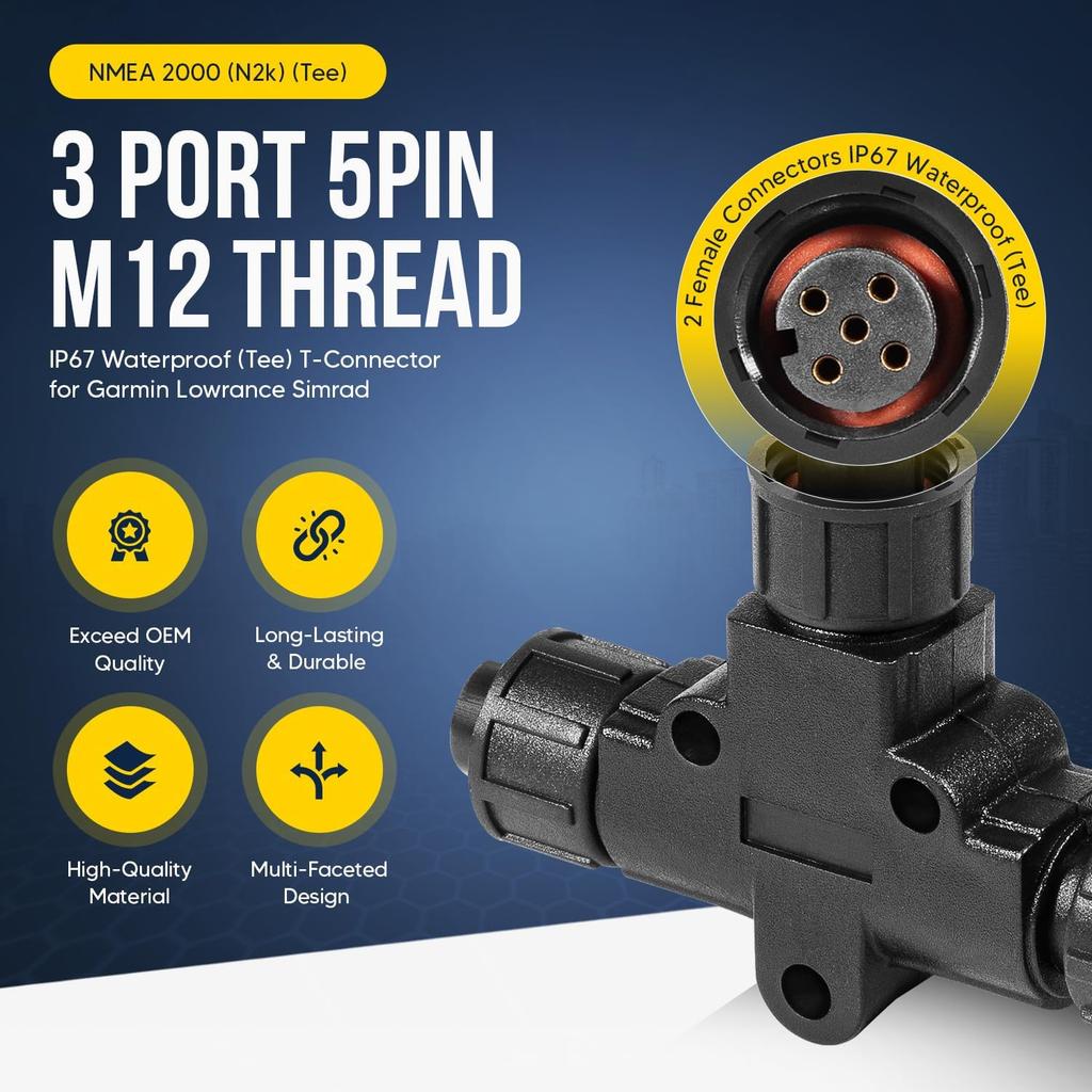 Boat NMEA 2000 N2k Tee T-Connector 5Pin IP67 Waterproof, for Garmin Lowrance Simrad B&G Navico Networks, Boat/Ship/Yacht Parts