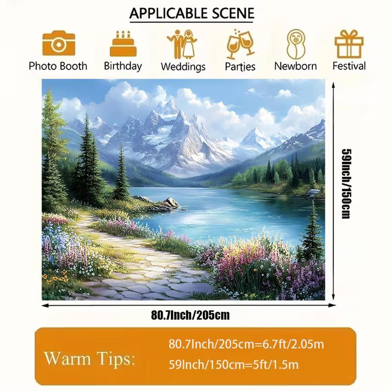 Scenic Mountain Lake & Flower Tapestry, Nature Landscape Wall Hanging Cloth for Room Home Decoration
