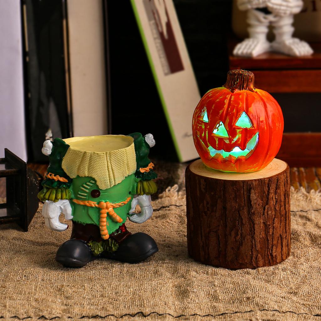 Halloween Led Lamp Pumpkin Knight Desktop Ornaments Decorated with Luminous Pumpkin Head Ghost Resin Courtyard Decoration