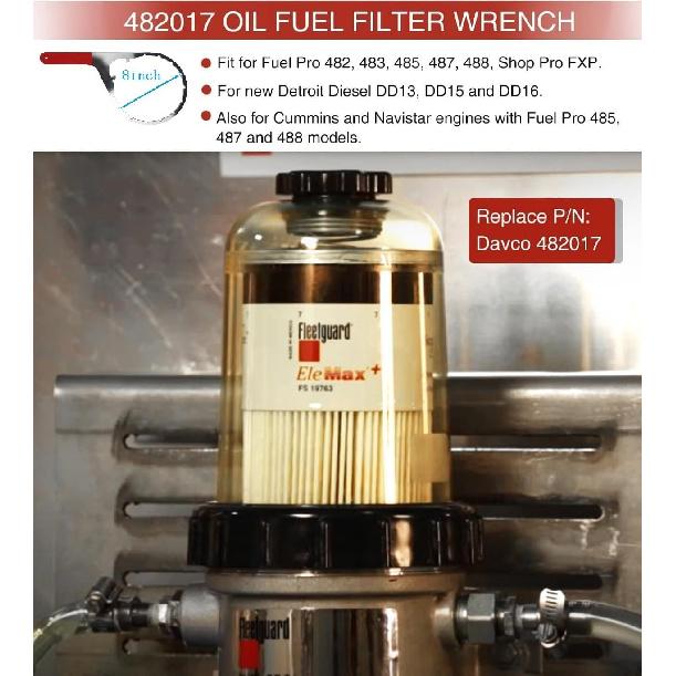 Fuel Filter Wrench for Detroit Diesel Truck and Cumm Engines, 8" Fuel Water Separator bowl Removal Tool for Davco