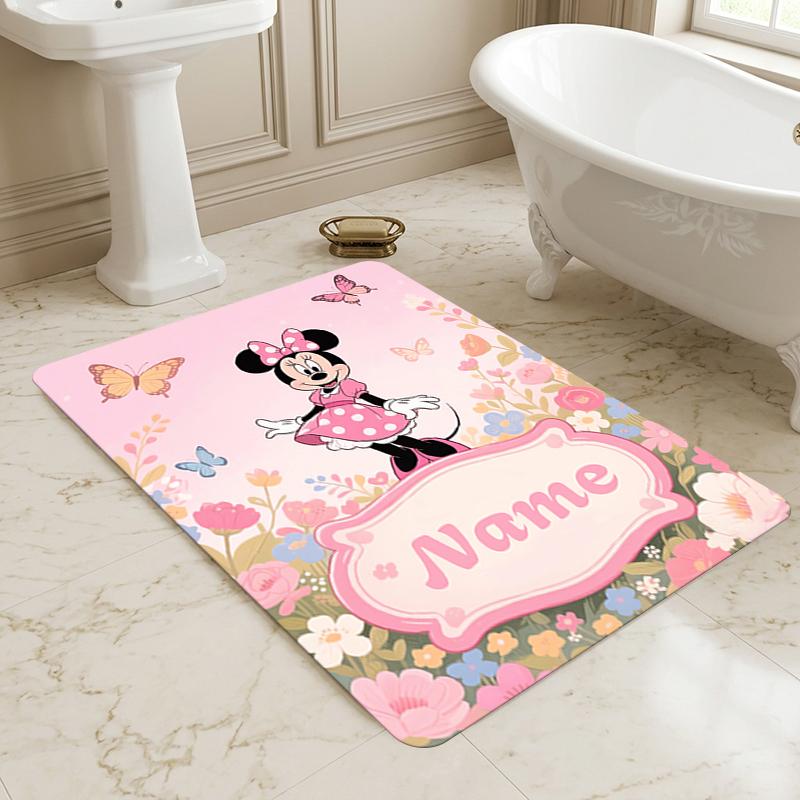 Custom Name Minnie Mouse Garden Living Room Non-Slip Area Rug Soft Carpet for Bedroom Kids Playroom Sofa Office Home Decor Doormat