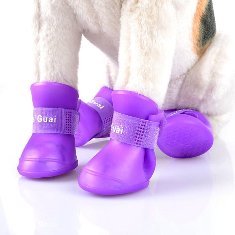 Candy Color Waterproof Vinyl Dog Boots - Anti-Slip, Pet Rain Shoes, 4-Piece Set, Multi-Color Options.