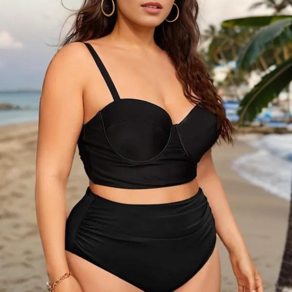 

Упитанный купальник больших размеров женский сексуальный и тонкий сборчатый бикини с высокой талией 2XL