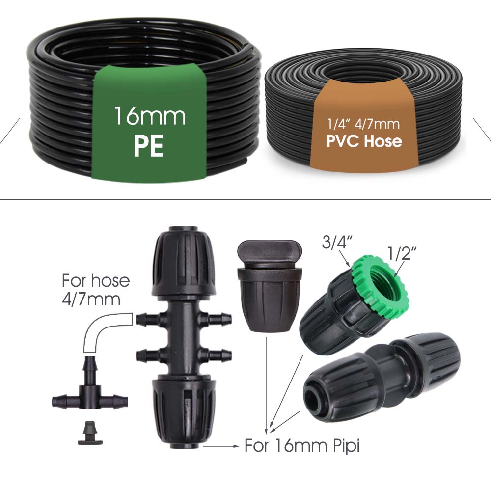 20FT 1/2" Schlauch 5G Dual-Frequenz Gartenbewässerungs-Timer-Kit 1/4" Einstellbarer Sprinkler Fernbedienung Automatisches Bewässerungssystem