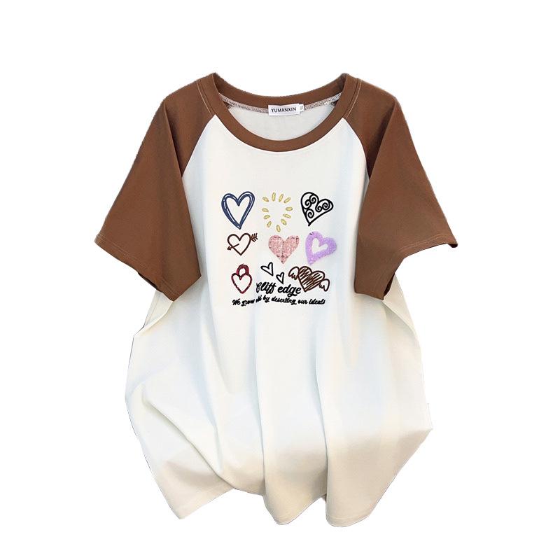 Plus Size Women's Loose Mid-Length Round Neck Short Sleeve T-Shirt (Available In 200/300/350 Jin) 1082