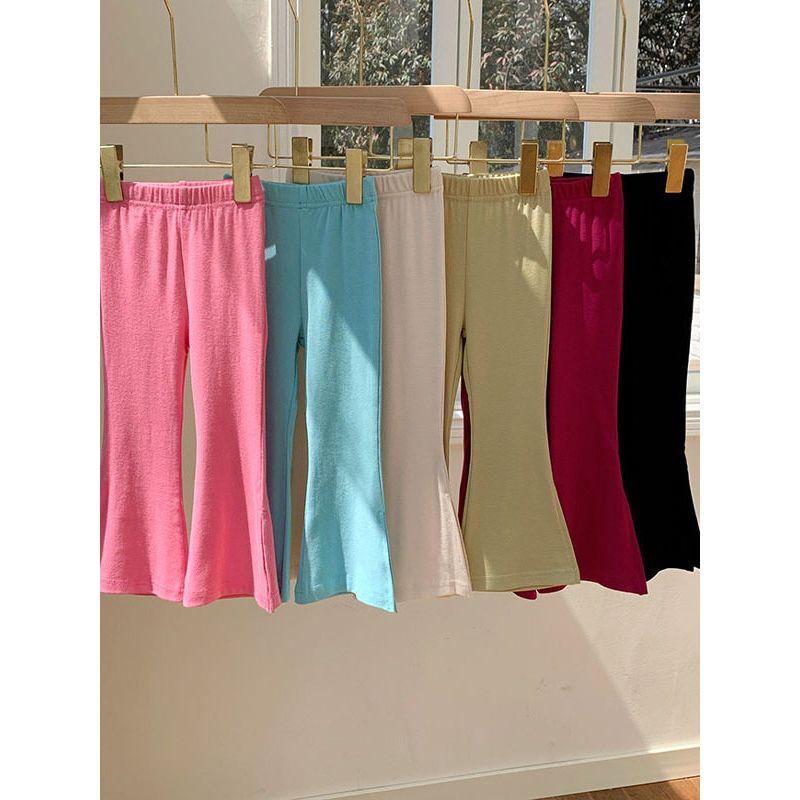 Children's Clothing Girls' Pants 2025 Spring and Autumn New Versatile Casual Slit Flared Pants for Young Children Solid Color Long Pants