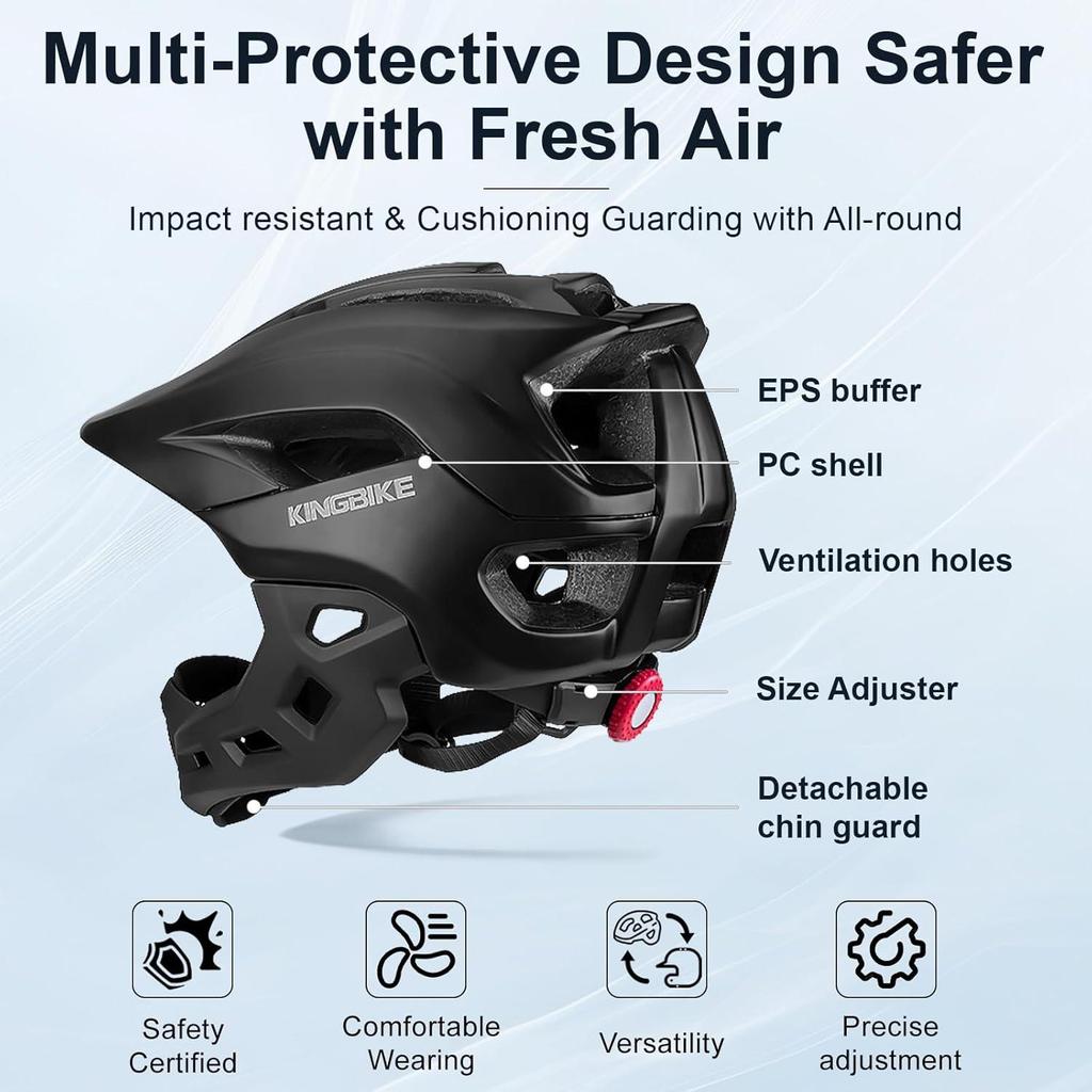 Kids Full Face Bike Helmet 2-in-1 Detachable Lightweight for Cycling Skateboard Scooter, Adjustable MTB BMX Helmet for Boys Girls Ages 4-10