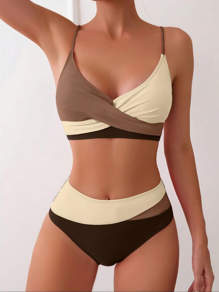 Women's Fashion Split Conservative Bikini With Bra Pads And No Steel Bra Swimming Costume