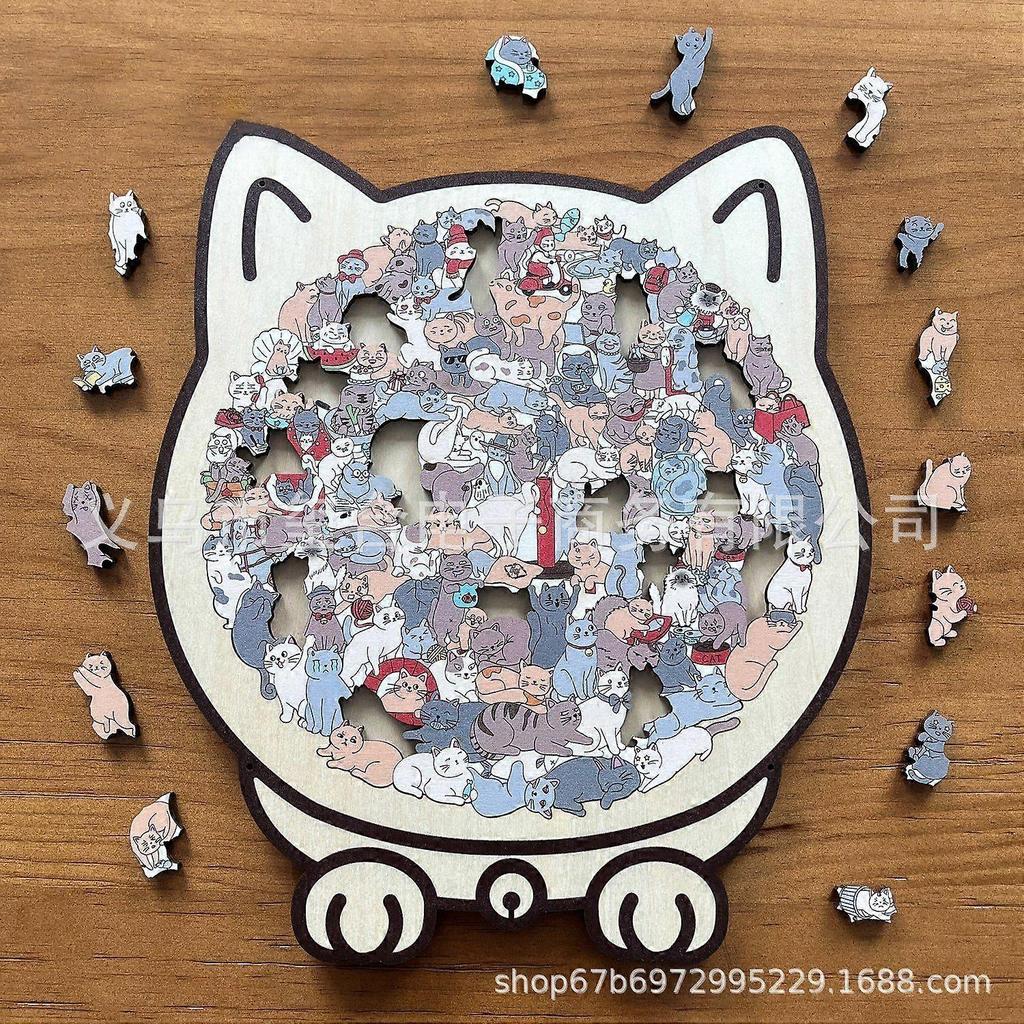 135-Piece Morandi-Colored Cat Shaped Wooden Jigsaw Puzzle, Cat Shaped Wooden Puzzle, Unique Animal Shape WoodPuzzle, CreativePuzzle Gifts for Cats Lov