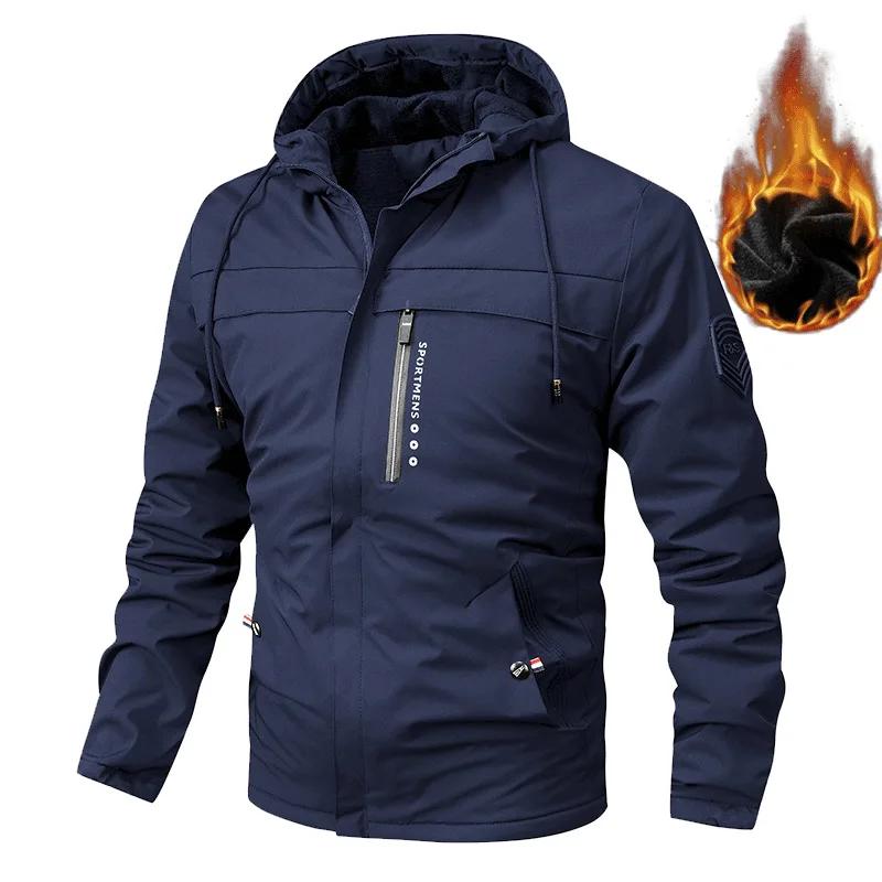 Winter Herrenjacke mit dicker Fleece-Kapuze Outdoor Baumwolljacke Winddicht Kältefest Lässige Herren Baumwoll-Oberbekleidung Kleidung