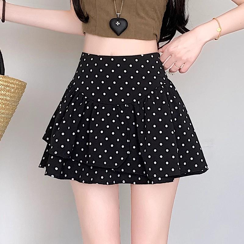 

Women s Gray Polka Dot Ruffled Mini Skirt - High Waist, Fluffy, Slimming, Irregular Hem XS (35-39 kg)