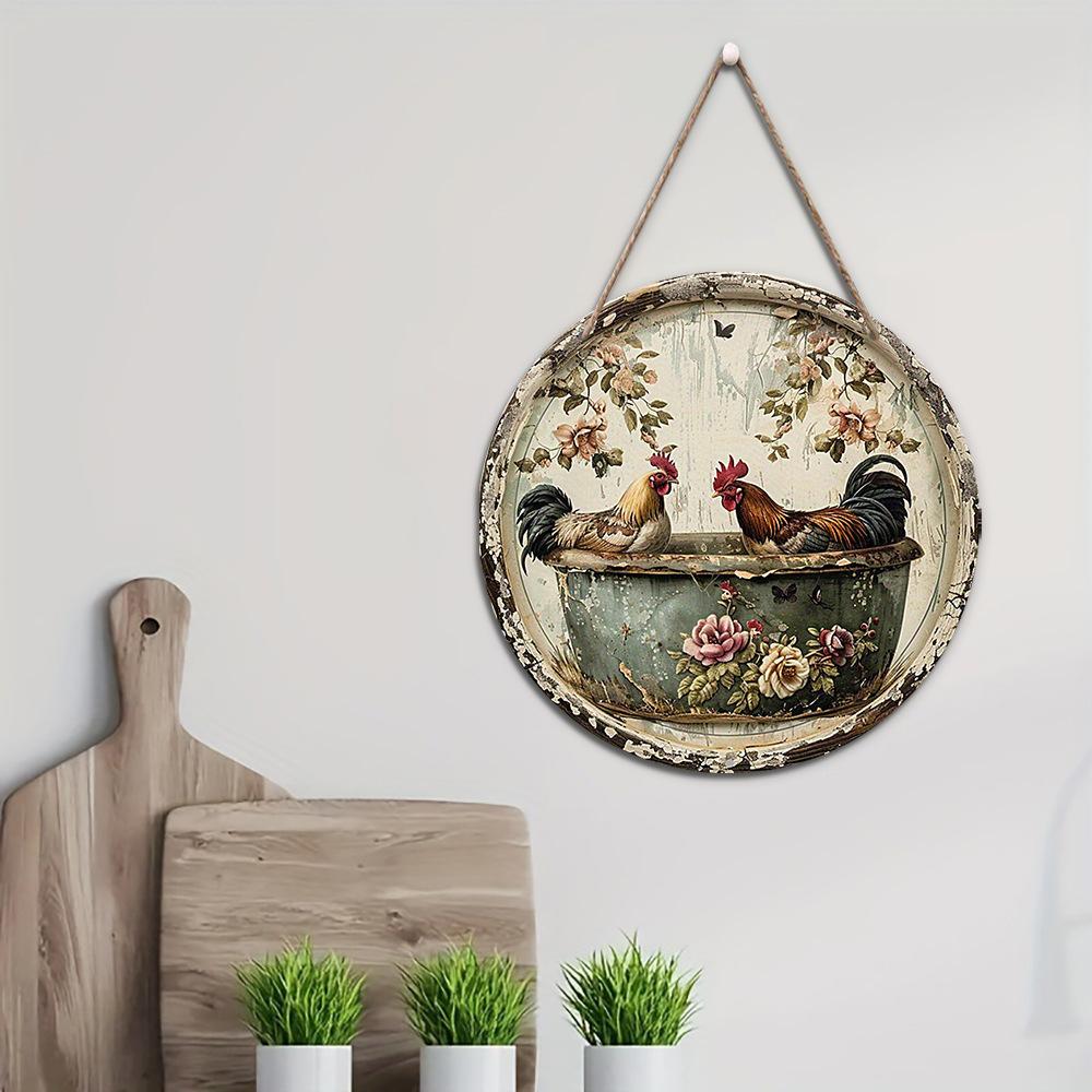 Vintage Dekorativní Přívěsek s Květinovým Vzorem a Kohoutem pro Dekoraci Farmy