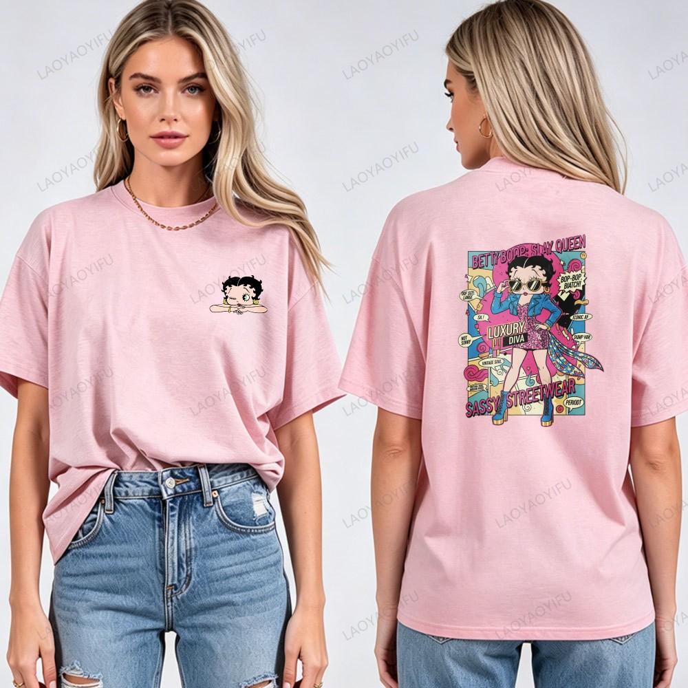 Classic Old School Betty Boop Graphic Tee Adults Soft Cotton Short Sleeve Bohemian Fashion Retro Animation Casual Streetwear