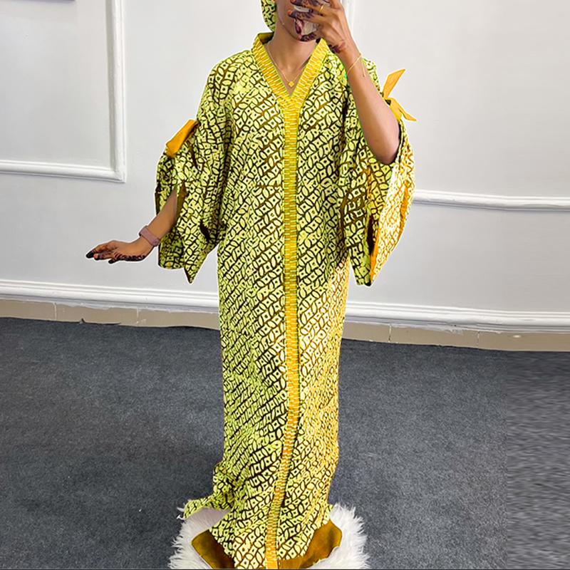 

Женские платья большого размера с V-образным вырезом и длинным рукавом с принтом M жёлтый