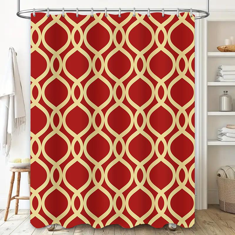 Red Golden Geometric Shower Curtain Modern Home Decor Waterproof Fabric Bathroom Decoration for Living Room Kitchen 72x78in (Set