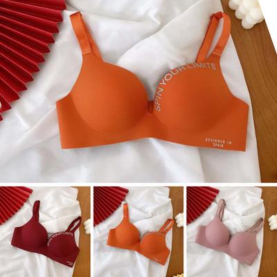 Women Bra Letter Print Adjustable Strap No Steel Ring Push Up Seamless Breast Support 3/4 Cup Stretch Women Brassiere Women Underwear