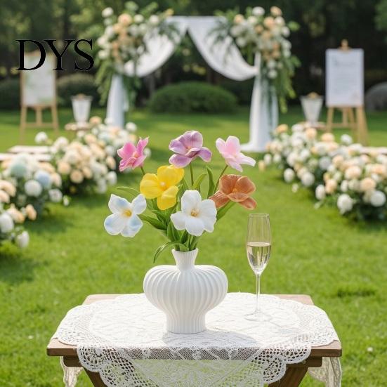 Maintenance-Free Artificial Flowers Opening Tulip with Stem, Realistic Fake Flower, Faux Bendable Stem Floral Arrangement Bloom for Wedding Party Home