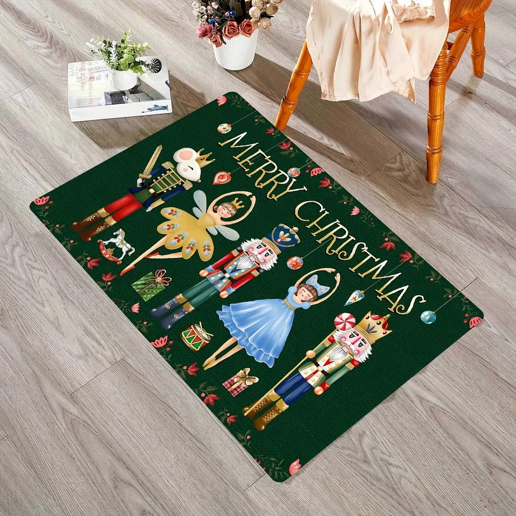VIKAMA Christmas Nutcracker Welcome Entrance Floor Mat Holiday Home Decoration Kitchen Bedroom Anti-slip Carpet Happy New Year