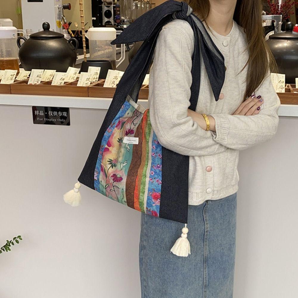 

Printed Ethnic Style Crossbody Bags Tassel Bohemian Messenger Bag Denim Shoulder Bag Outdoor Style 1