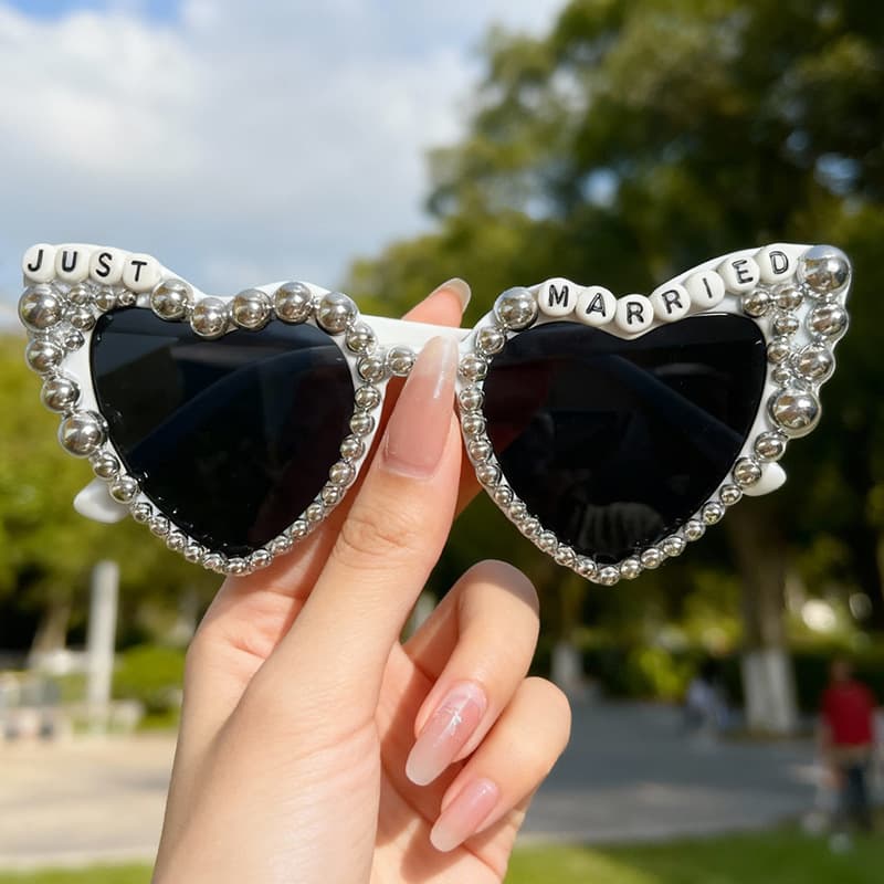 Bling Pearl Just Married Heart Sunglasses For Bride Bachelorette Party Wedding Honeymoon Fashion Eyewear KJ230