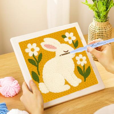 DIY Punch Needle Kits for Beginners Golden Bunny Punch Stitching Kit with Frame Embroidery Sewing Craft Set Perfect Gift