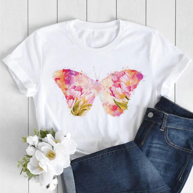 Butterfly Love Heart Print T Shirt Women Fashion Black T Shirt Female Short Sleeve Cute Graphic Tee Shirts Ladies Summer Tops