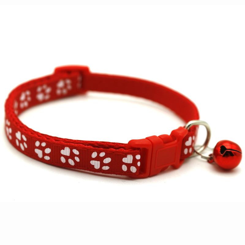 Adjustable Pet Cat Collar With Bell for Small Cat Puppy Cute Paw Print Nylon Collars Necklace Pet Neck Strap Accessories