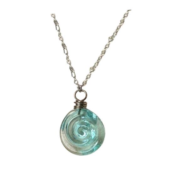 Recycled Glass Spiral Earrings Necklace Handmade Unique Depth Reflects Light Hook Earrings Pendant Necklace