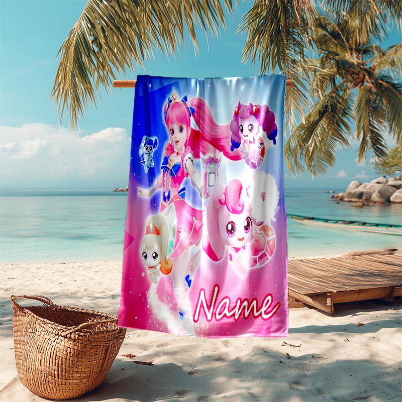 Personalized customized proof beach towel with Catch! Teenieping pattern - soft, absorbent, quick-drying, perfect swimming, camping&bathing