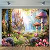 Magical Forest Background Banner - Fairy Tale Castle and Mushroom Garden Theme - Wedding Birthday - Multi-purpose