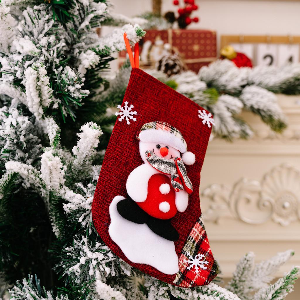 Cute Cartoon Christmas Stockings In Red Fabric For Festive Tree Decorations