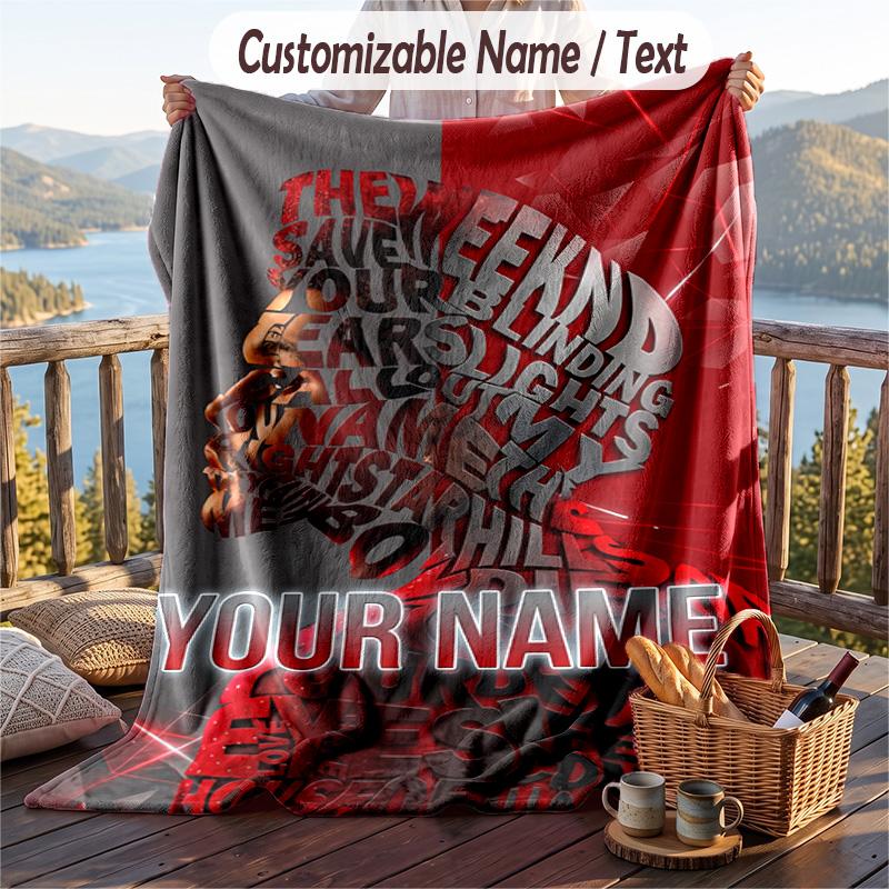 Personalized Flannel Throw Blanket,The Weeknd Custom Printed Name, Cozy Plush Blanket For Home Use