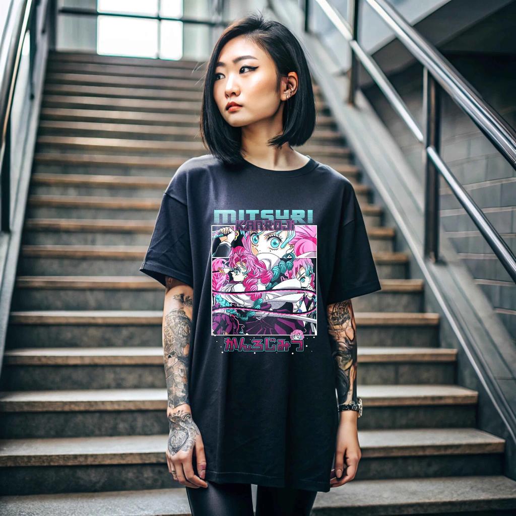 Anime Mitsuri Kanroji Kimetsu No YaibavDemon Slayer Hen Black T Shirt