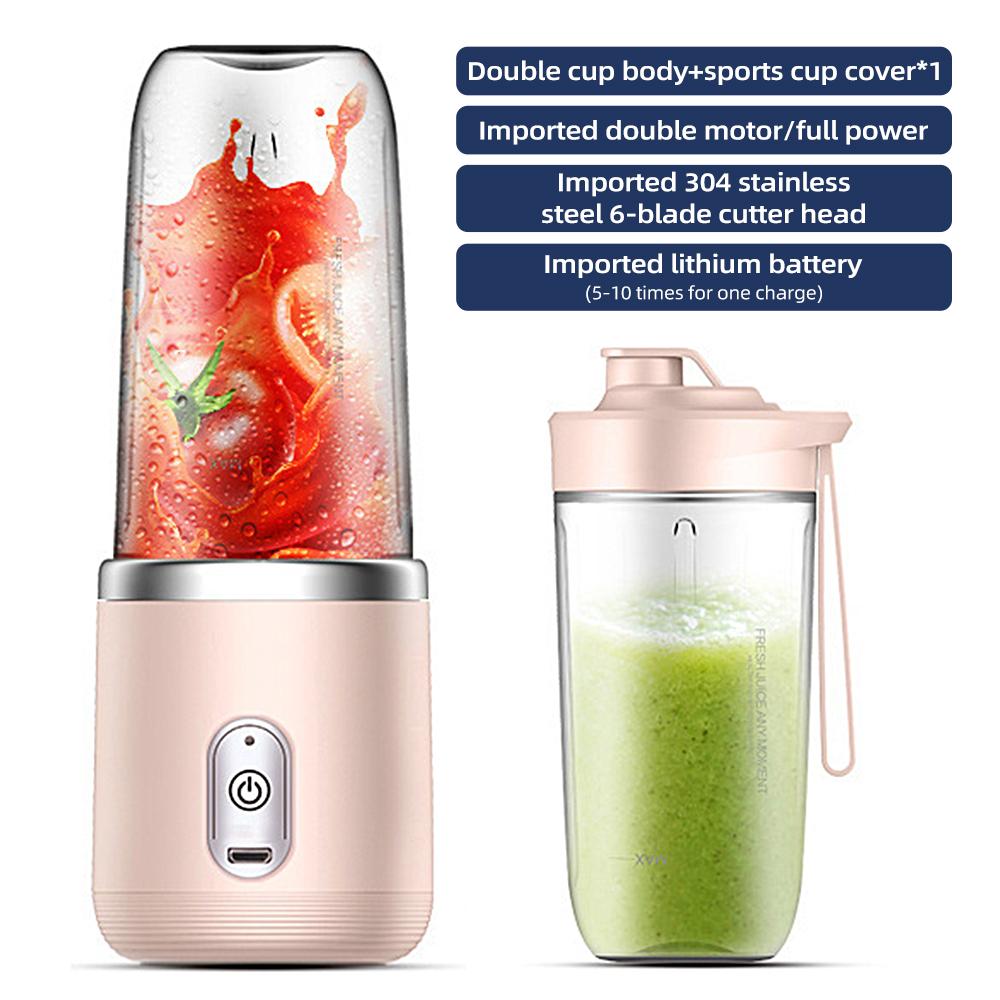 Mini mixer 40W Juice blender mini portable quick blender cup personal size rechargeable USB Double cup Pink