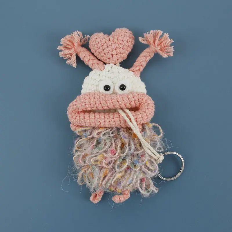 Lustige Häkel-Schlüsselanhänger Stricken Niedliche Wurstmund-Puppe Schlüsselhalter Nützliche Gestrickte Aufbewahrungstasche Schlüsselanhänger Für Autoschlüssel Großhandel