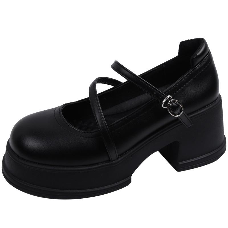 Round head versatile thick sole black Mary Jane small leather shoes women's 2025 new summer retro skirt light mouth single shoes