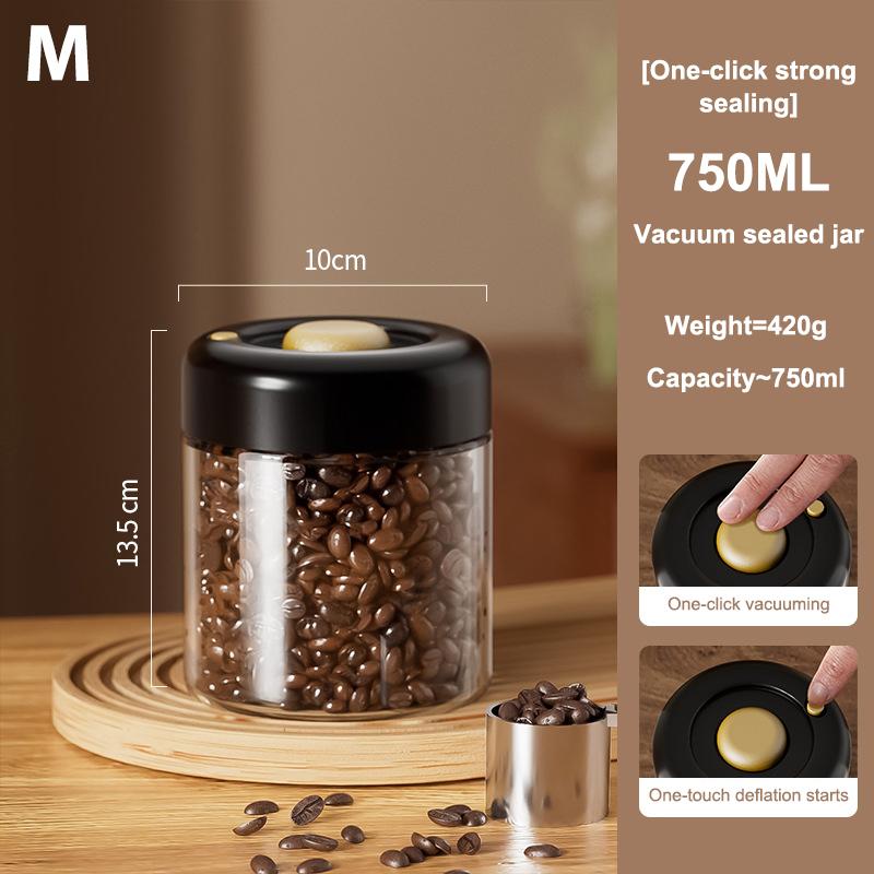 Coffee Beans Vacuum Sealed Tank Transparent Glass Food Storage Jars Household Moisture-Proof Air Extraction Airtight Container 750ML