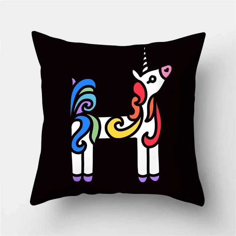 Letters Eenhoorn Kussenhoes Polyester Print Kussensloop Bank Decor Kussen Thuis