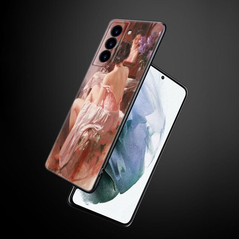 Pouzdro na telefon s renesanční uměleckou malbou pro Samsung Galaxy S22 Pro S21 S20 Ultra FE S10 Lite 5G S10E S9 S8 Plus Měkký TPU Černý kryt