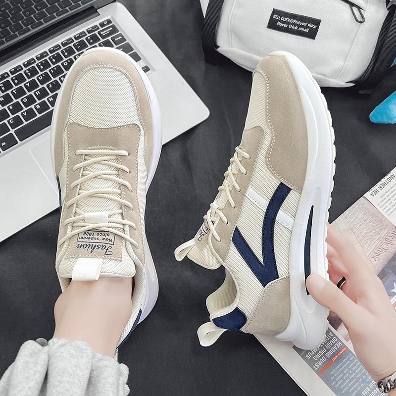 Men’s Jogging Sports Shoes Street Style Khaki Running Sneakers Mesh Retro Grey Plus Size Skate Board Shoes
