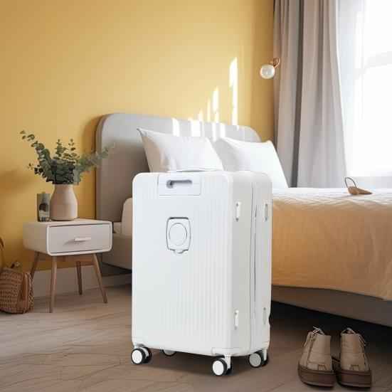 24-Zoll-Koffer, Handgepäck mit Frontöffnung, Handgepäckkoffer mit eingebautem Schloss, mit Getränkehalter & USB Typ-C-Ladeanschluss & Handyhalter