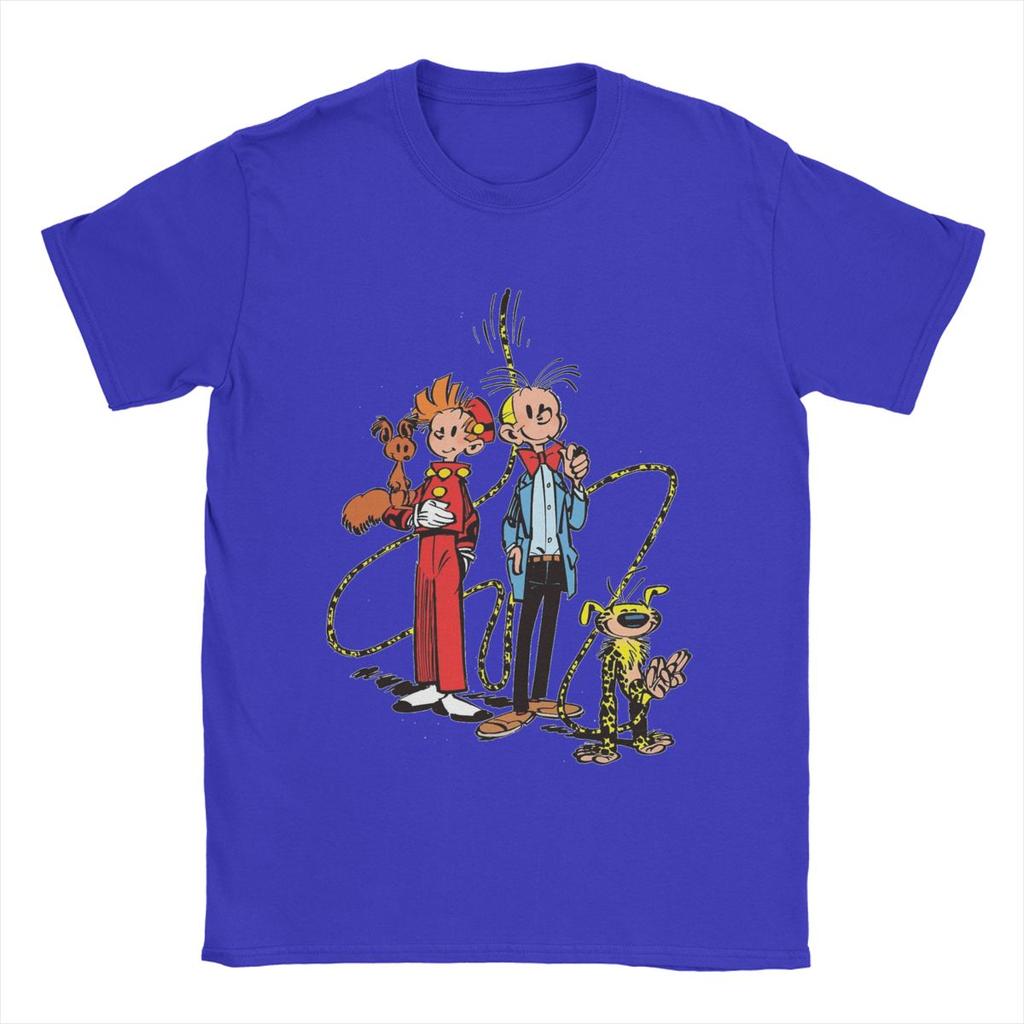 Marsupilami & Spirou Herren T-Shirts Lässige T-Shirts Kurzarm Rundhals T-Shirts 100% Baumwolle Originalkleidung