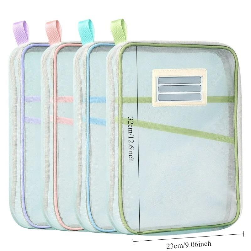 A4 Book Bag for School Double Layer Mesh Organizer Large Capacity Student Essentials Textbooks Folders Storage School Supplies
