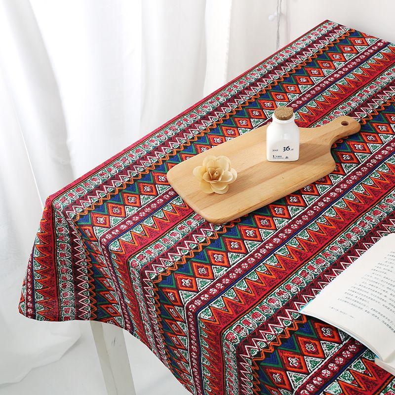 

Festive Festival Red Tablecloth Bohemia Ethnic Retro Style Cotton Linen Dining Table Book Coffee Table Table Cover Fabric Decoration Pochy Red 70*70cm