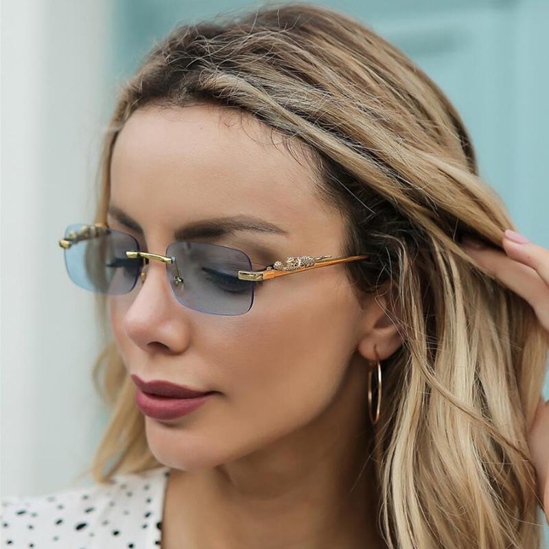 Luxury Brand Leopard Rimless Square Sunglasses Women Fashion Frameless Shades Female UV400