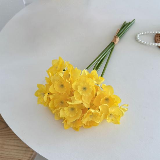 Artificial Narcissus Flowers Bouquet for Home Decor Realistic Silk Fake Daffodils with White Yellow Orange Petals Long-Lasting Spring Decoration for