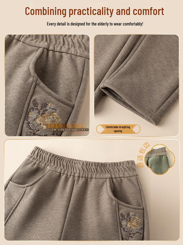 Plus Samt Elastische Taille Gerade Hosen für Mittleren Alters und Ältere Frauen von Mama - Winter Verdickt Lässige Hosen