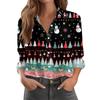 Women's Casual Christmas Print Long Sleeve Button Down Shirt with Fit